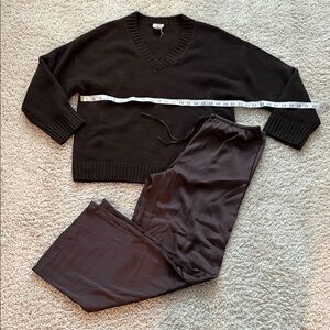 Chocolate brown sweater set with satin pants